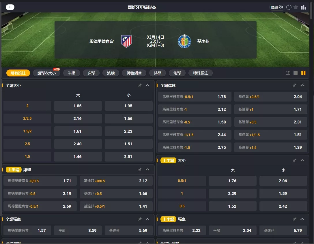 2026年03月 14日 西甲 馬德里競技 vs 赫塔菲 賠率